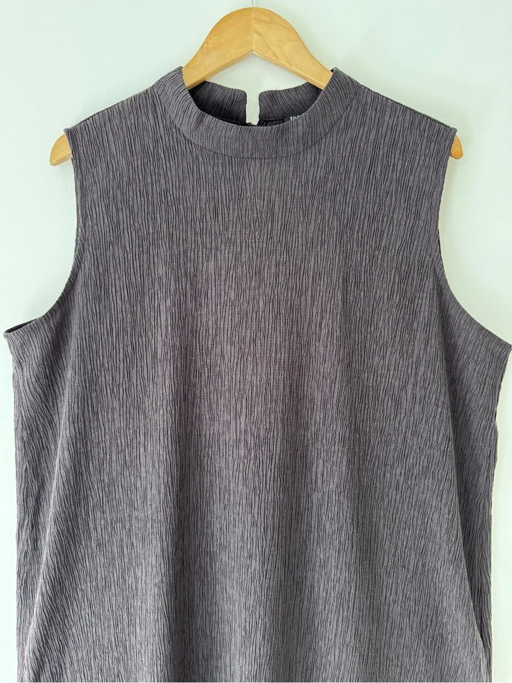 Eileen Fisher NWT Woven Plissé Mock Neck Dress Rye Color Size XL